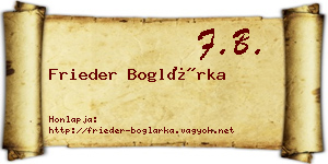 Frieder Boglárka névjegykártya